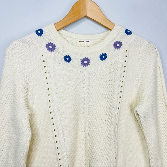 Marine Layer Jada Crewneck Womens sweater ivory sz small pullover knit - Picture 3 of 6